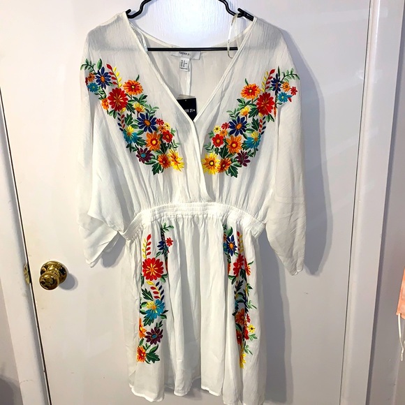 forever 21 floral embroidered dress FOREVER 21 Embroidered Mesh Floral Sheer Long Sleeve Maxi Dress M